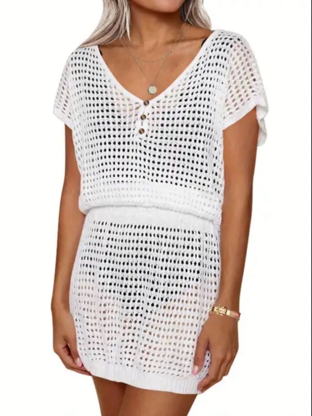 C+D+M White Crochet Knit Swimsuit Coverup OS. NEW